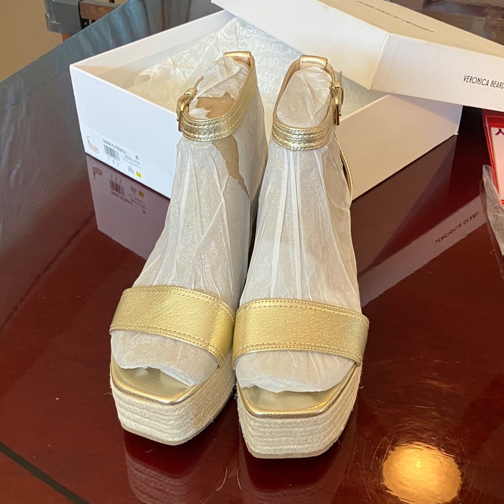 Veronica Beard Metallic Gold Wedge Sandals - Picture 11 of 11